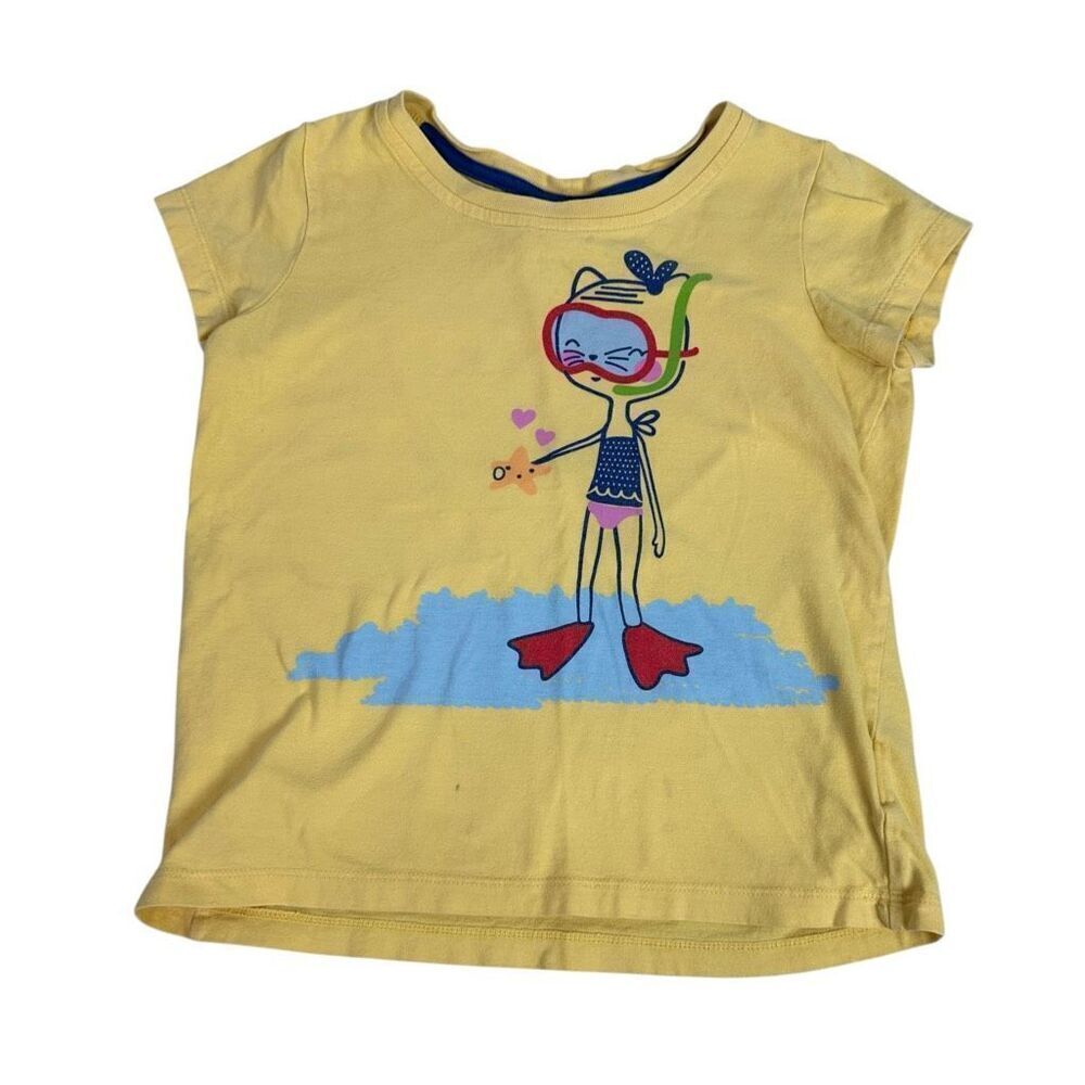Hanna Andersson Cat snorkeling Applique Short Sleeve T-shirt size 6-7